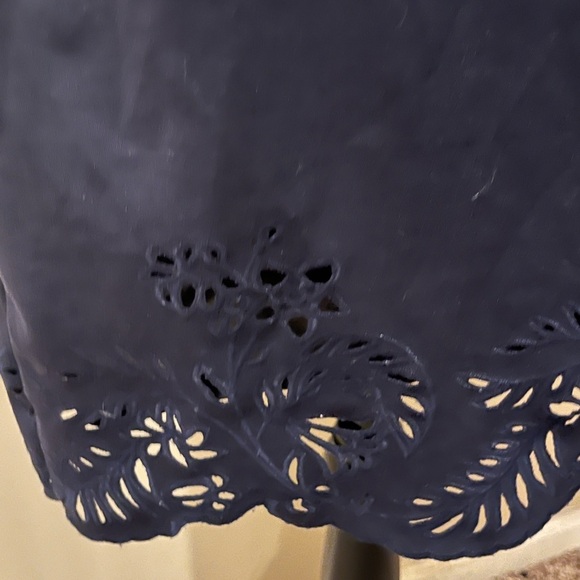 Ann Taylor Navy Laser Cut Scalloped Hem Shift Dress, size 2 - Picture 3 of 8